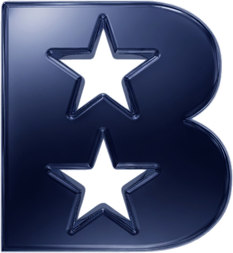 The chrome RoyalBuilder B mark, two stars cut out of it